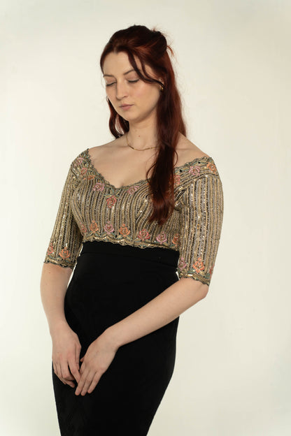 Paulmi & Harsh Gold/Muticolour Beaded Top Size Medium