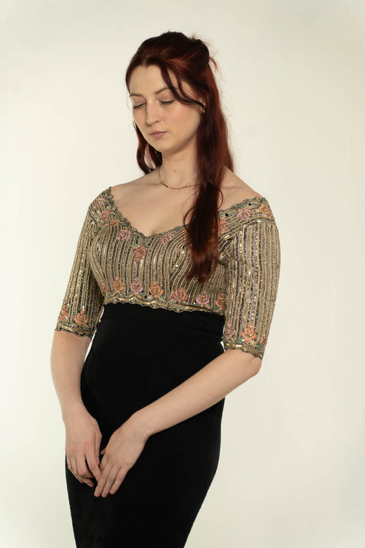 Paulmi & Harsh Gold/Muticolour Beaded Top Size Medium