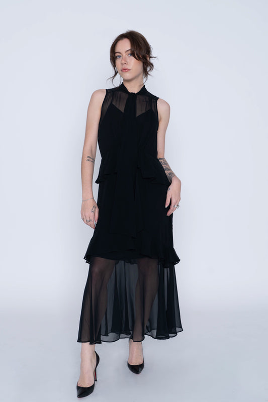 Who What Wear Black Sheer Ruffle Maxi Dress Size Small