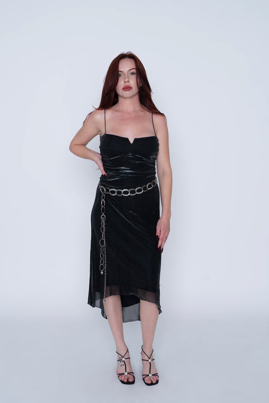 Vintage Silver Midi Dress Size Medium