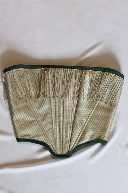 Handmade Green Strapless Corset with Beaded Fringe Size Large