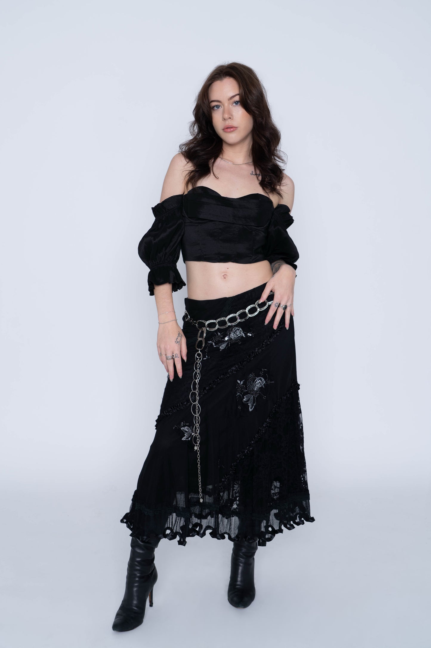 Vintage Black Lace Embellished Skirt Size Small