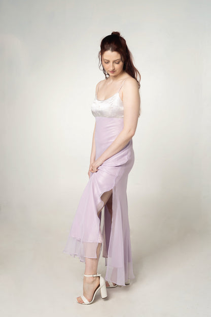 90's Vintage Lilac Empire Waist Dress Size 6