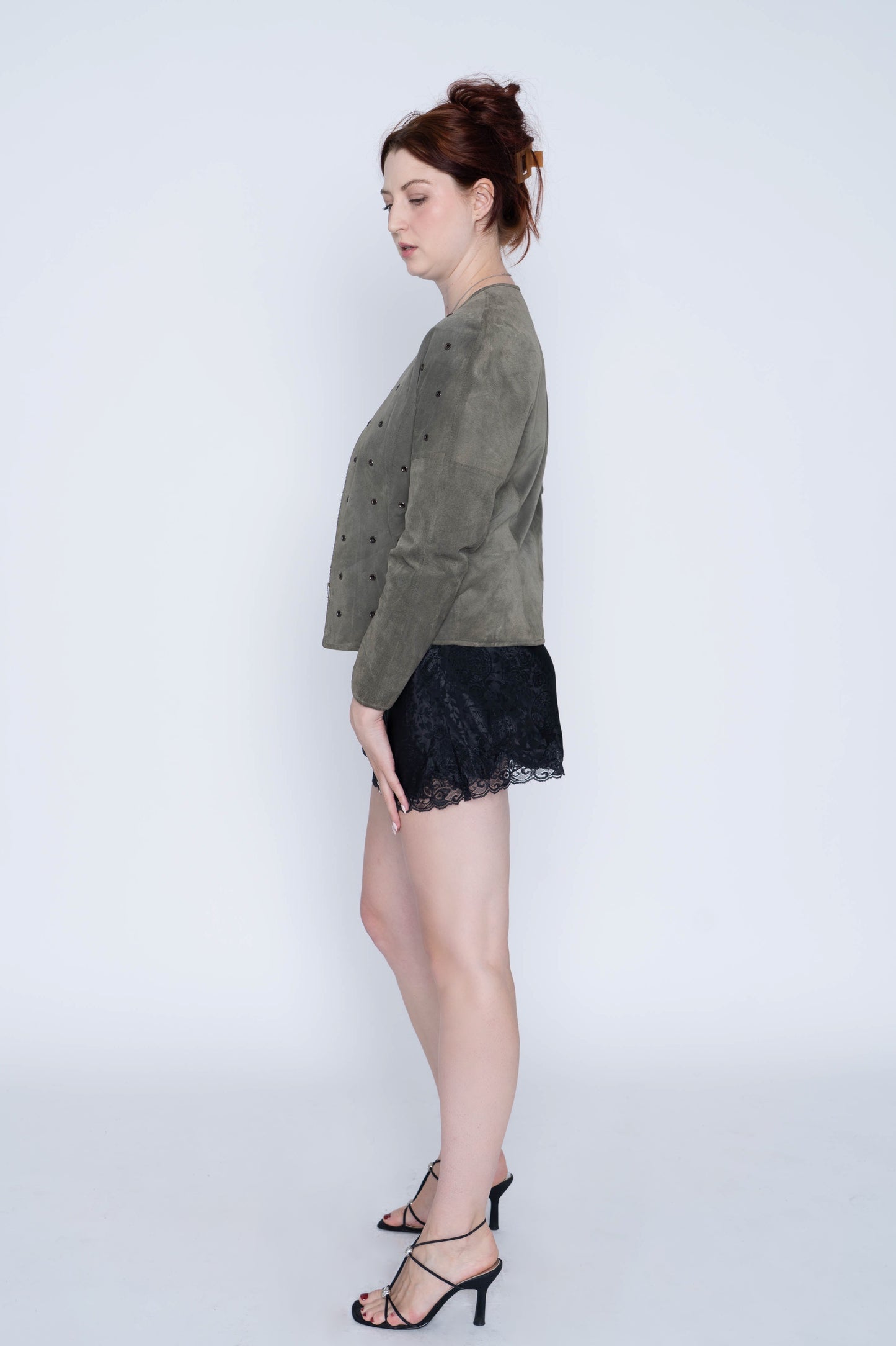 Sage Green Grommet Suede Jacket