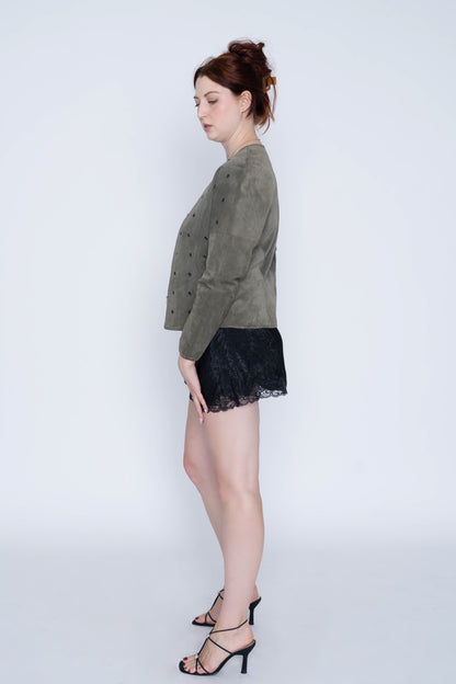 Sage Green Grommet Suede Jacket