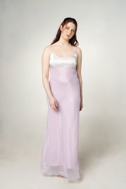 90's Vintage Lilac Empire Waist Dress Size 6