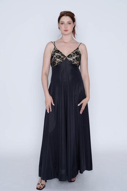 Vintage Le Voy’s Black Lace/Satin Evening Gown