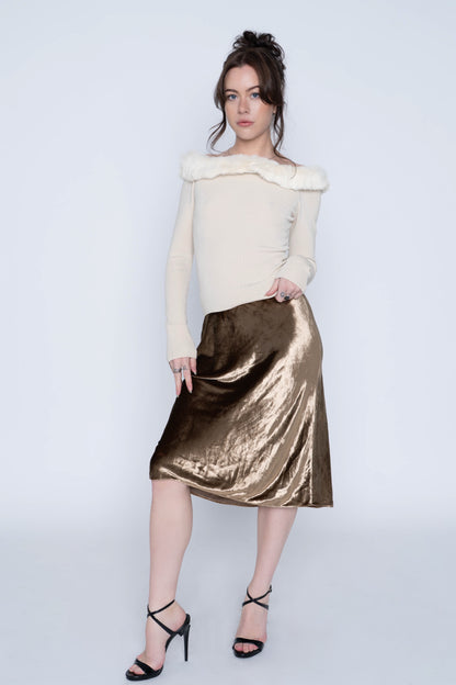 Vince Bronze Velvet/Silk Midi Skirt Size XS