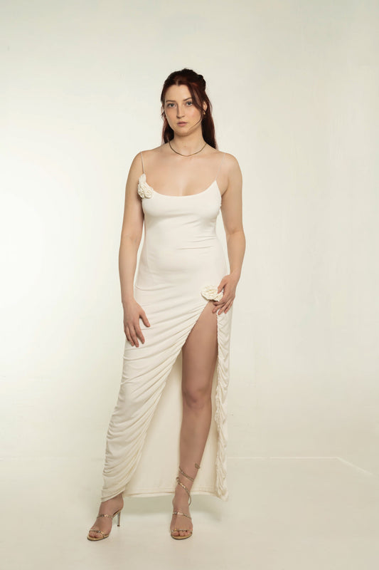 Meshki White Maxi Dress with Slit Size Large