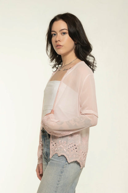 Vintage Together Pink Sheer Beaded Cardigan Size Medium