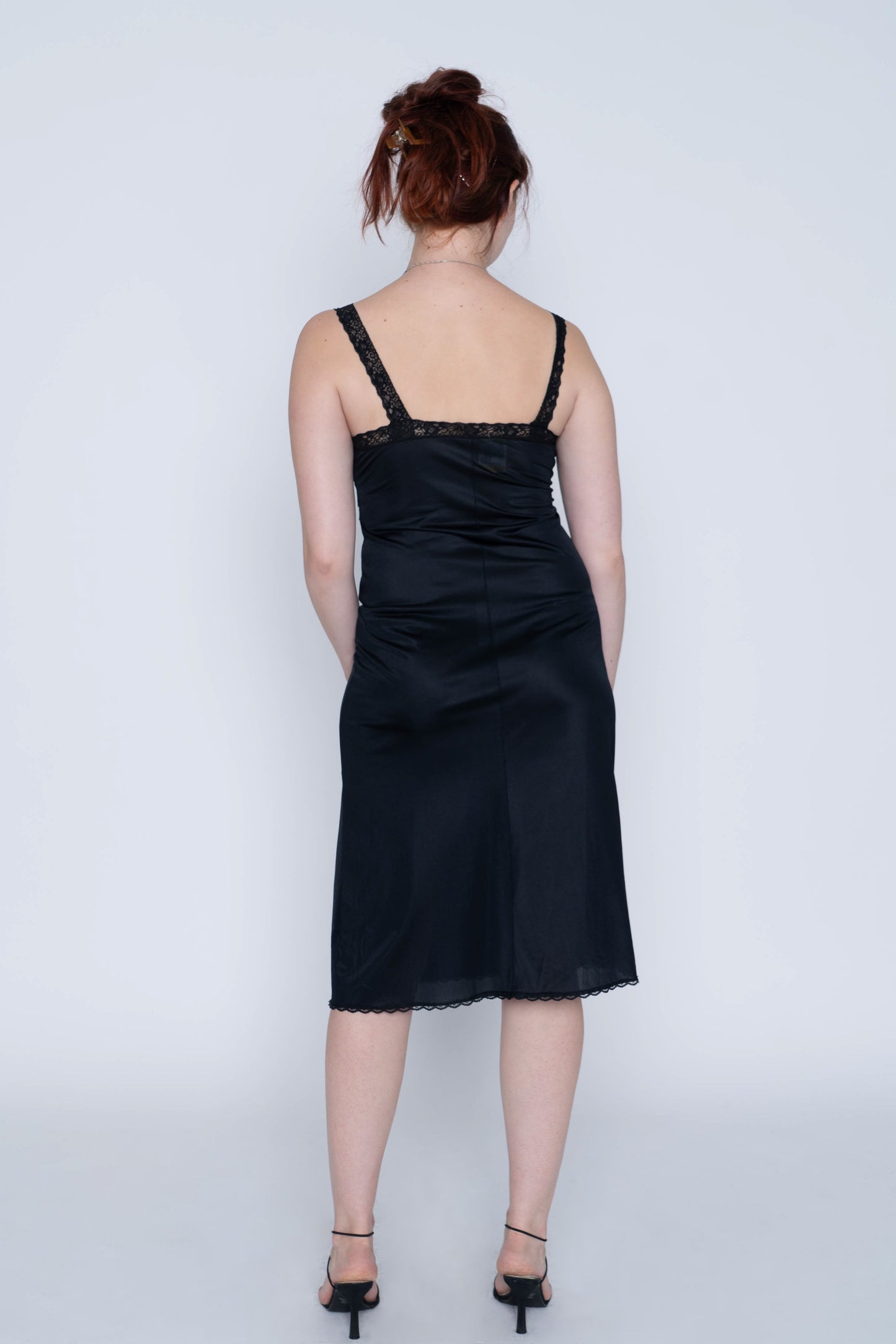 Vintage Black Lacy Midi Slip Size Medium