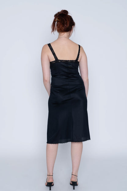 Vintage Black Lacy Midi Slip Size Medium