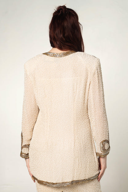 Vintage Naeem Khan Champagne Silk Beaded Jacket Size 8