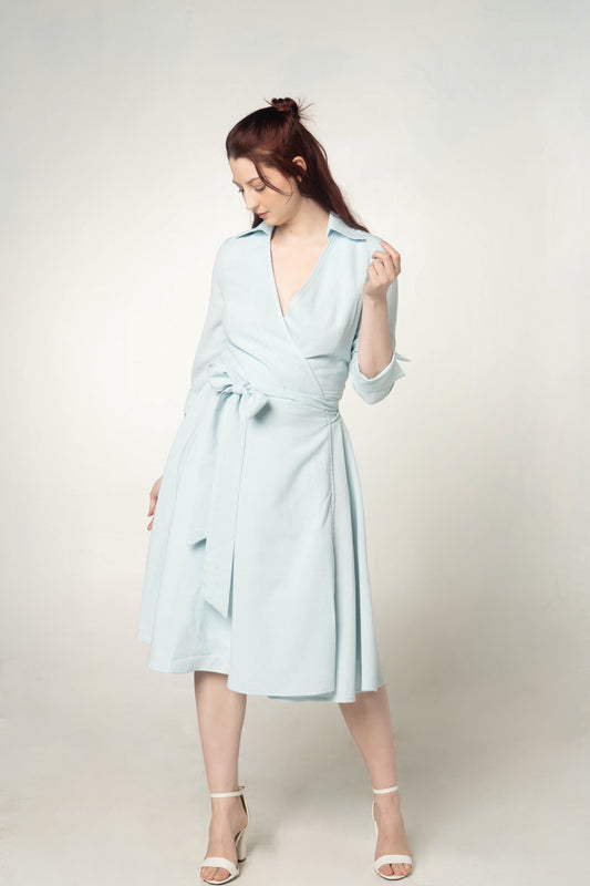 Vintage Handmade Blue Wrap Dress Size Large
