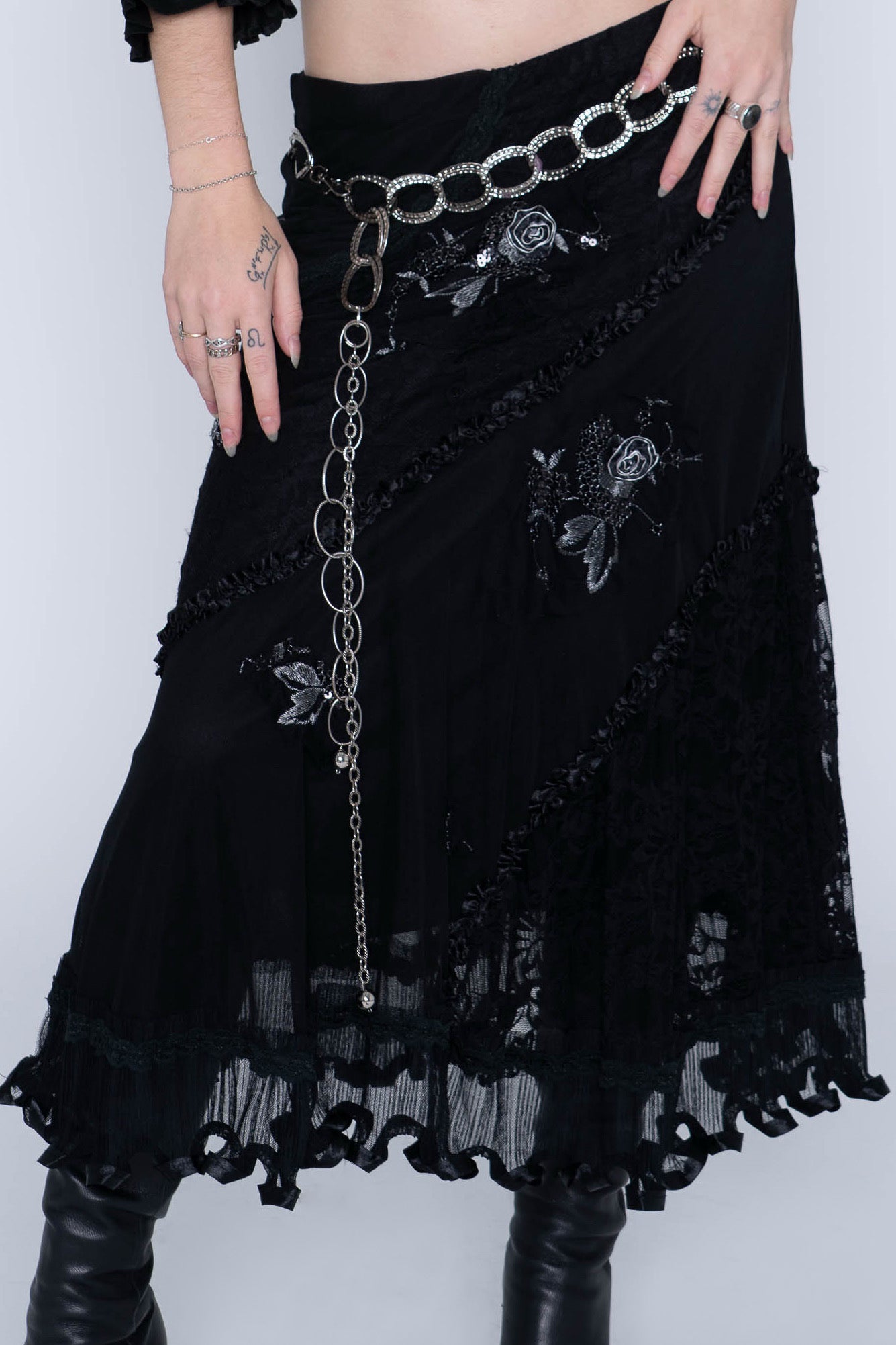 Vintage Black Lace Embellished Skirt Size Small