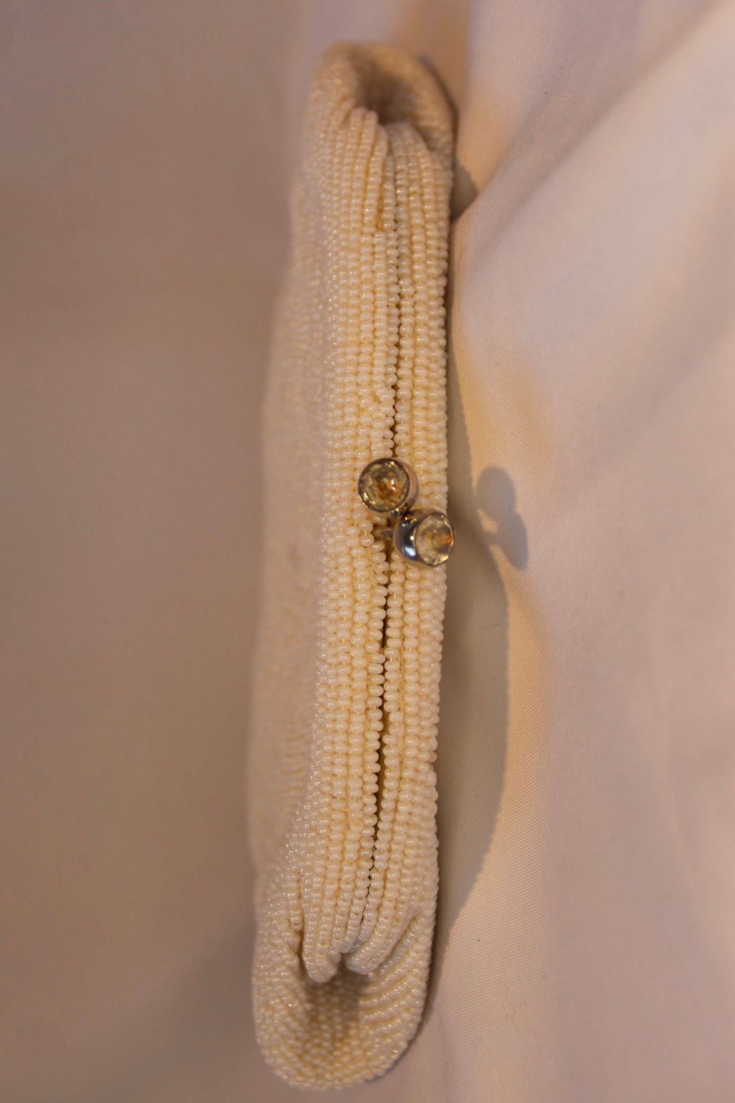 Vintage White Beaded Clutch with Gold Chain