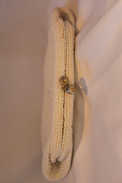 Vintage White Beaded Clutch with Gold Chain