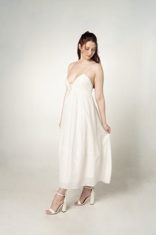 La Ligne White V-Neck Front Tie Maxi Dress Size XL