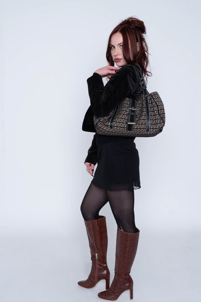 Fendi Zucchino Velvet Shoulder Bag