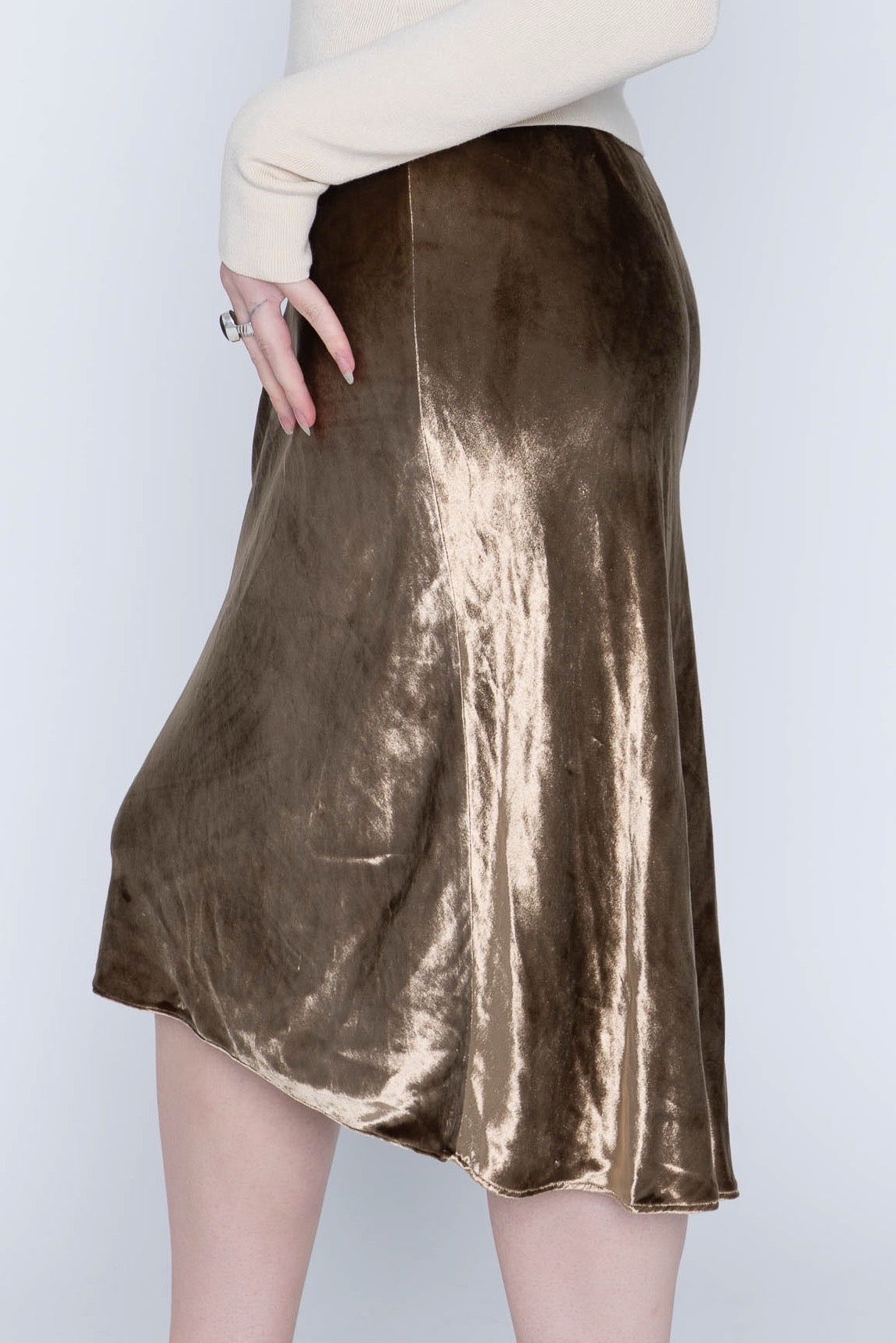 Vince Bronze Velvet/Silk Midi Skirt Size XS