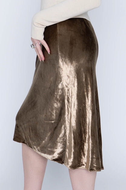 Vince Bronze Velvet/Silk Midi Skirt Size XS