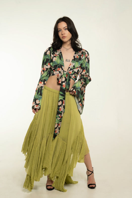 Free People Green Asymmetrical Hem Skirt Size Small/Medium