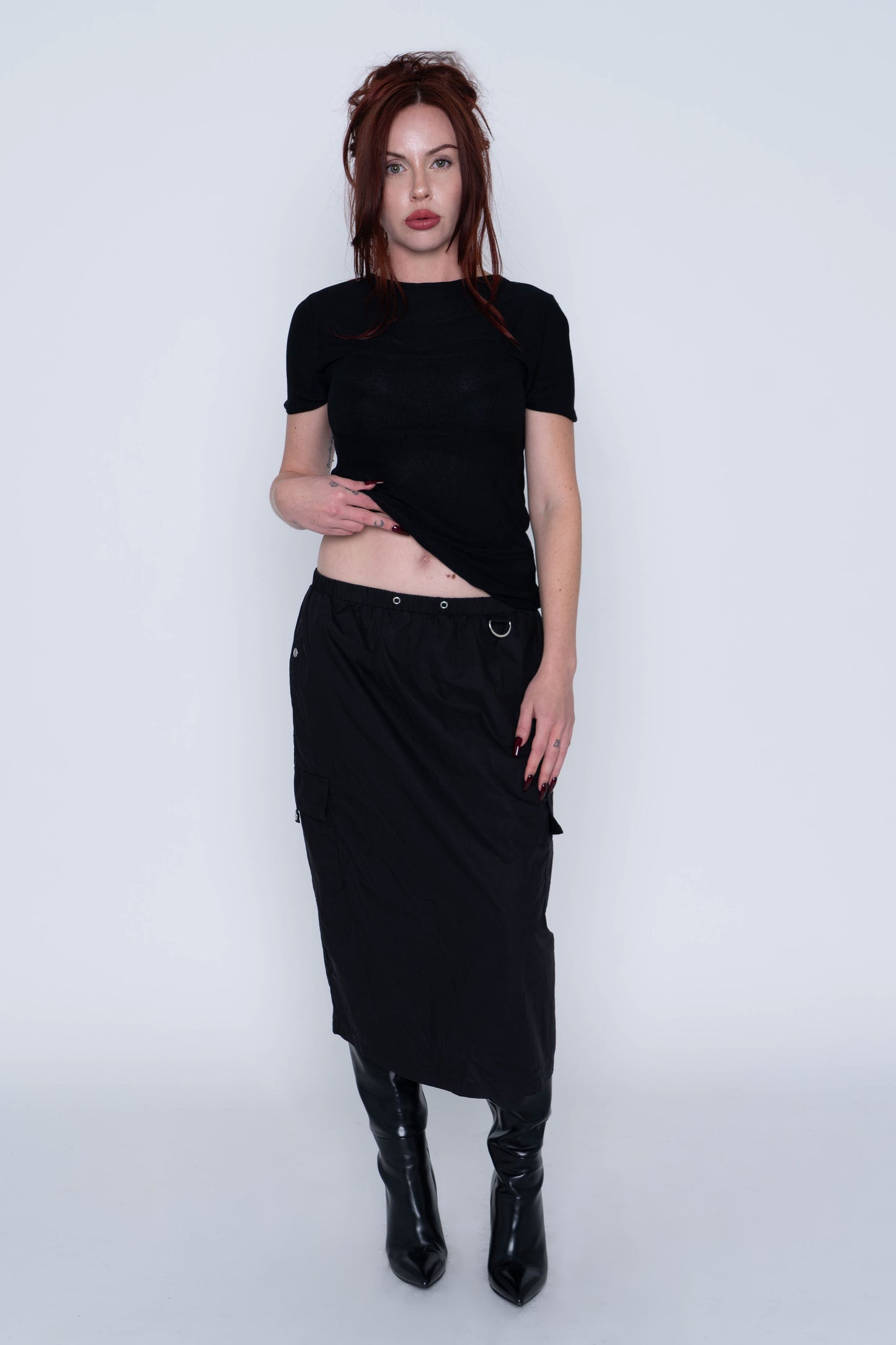 Acque Demi Black Sheer Panel S/S Top Size M