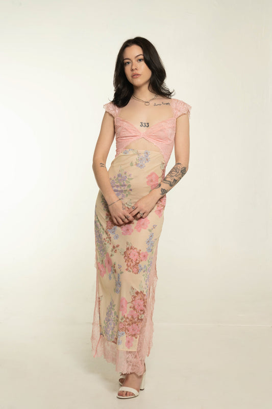 Free People 'Suddenly Fine' Pink Floral Sheer Maxi Dress Size XS