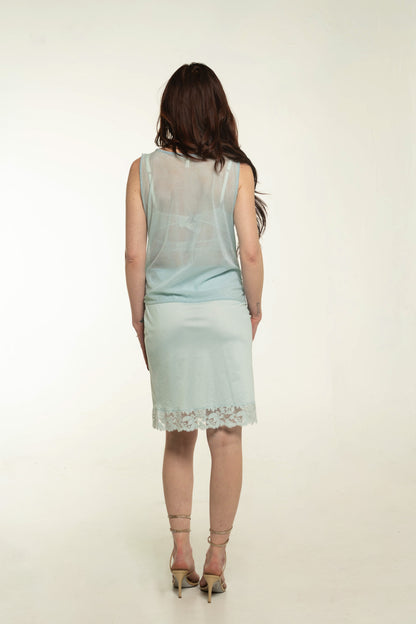 Vintage Blue Lace Trimmed Slip Skirt Size Small