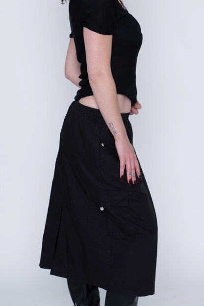 Rachel Zoe Black Utility Midi Skirt Size M